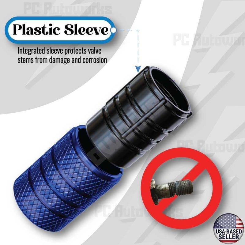 PC Autoworks Aluminum Tire Valve Stem Caps – Anti-Rust, Premium Anodized Aluminum, Corrosion-Resistant, Easy Install, Universal Fit for Car, Truck, Bike, SUV – 1 Pack/Set of 4 (Cobalt Blue) - Image 2